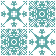 Azulejo seamless pattern stylish trendy ceramic tile design element for kitchen backsplash, vector illustration