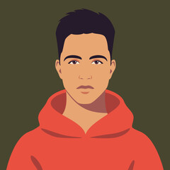 Portrait of young man. Avatar of guy for social networks. Abstract male portrait, full face. Stock vector isolated illustration in flat style.