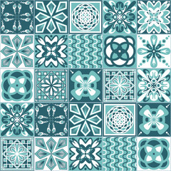 Azulejo spanish style square ornamental tiles, vector illustration for decorating walls and panels in the kitchen and bathroom