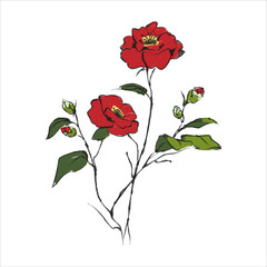 Vector floral botanical flowers. Chinese style ink art for designing.