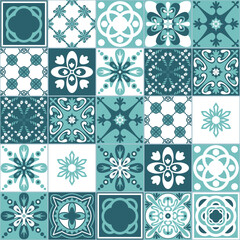 Azulejo spanish style square ornamental tiles, vector illustration