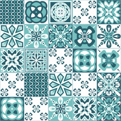 Traditional portuguese ceramic tile seamless pattern, square geometric pattern for bathroom and kitchen wall decoration, traditional spanish design.