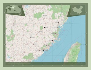 Fujian, China. OSM. Labelled points of cities