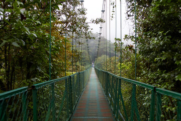 Hanging bridge in the rainforest in Costa Rica