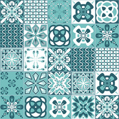 Mint green seamless pattern, spanish portuguese tile for decoration
