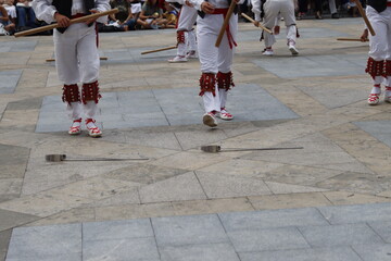 Basque folk dancers in a street festival