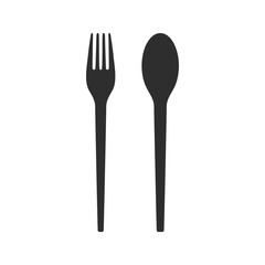 Vector fork and knife icons set isolated on white. Disposable tableware. Single use cutlery set for take away food. Flat minimal illustration.