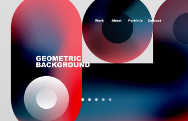 Circles and round shapes landing page abstract geometric background. Web page for website or mobile app wallpaper