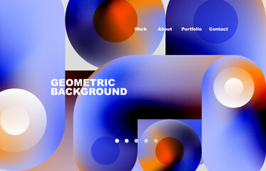 Circles and round shapes landing page abstract geometric background. Web page for website or mobile app wallpaper