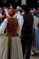Basque folk dancers in a street festival