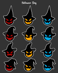Set of Halloween cute ghosts characters different faces.