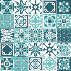 Azulejo tiles spanish traditional pattern, vintage retro seamless pattern for kitchen and bathroom wall decoration, vector illustration