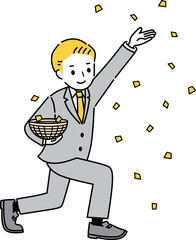 紙吹雪を撒くビジネスマン