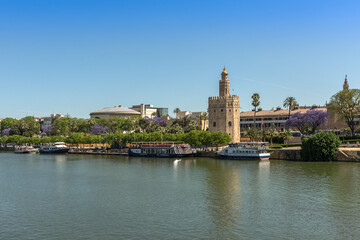 Obraz premium View of the Guadalquivir River and the Torre del Oro, Seville, Spain