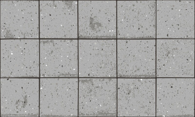 Pavement with square textured bricks seamless pattern. Vector pathway texture top view. Outdoor concrete slab sidewalk. Cobblestone footpath or patio. Concrete block floor