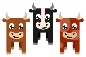 Cartoon colorful cow set on white background