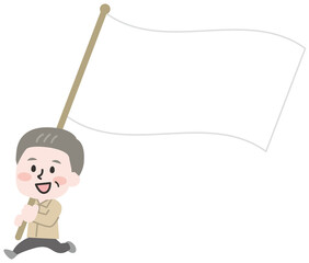 旗を持った作業員のイラスト 