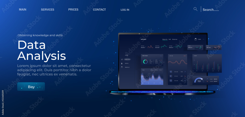 Poster data analyst consolidating financial information and reports on computer. financial data management,