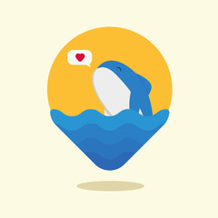 illustration of a whale spouting water in the shape of a blue heart