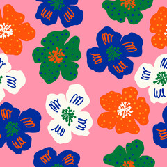 Modern abstract botanical florals colourful seamless pattern. Futuristic exotic fashion fabric print