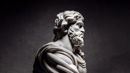 Illustration of a Renaissance marble statue of Heracles. He is the God of strength and heroes, Heracles in Greek mythology, known as Hercules in Roman mythology.