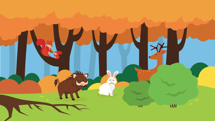 forest animals in the autumn forest
