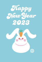 2023年　卯年　鏡餅ウサギのシンプルかわいい年賀状イラスト　ベクター素材(文章なし)
