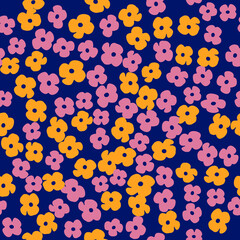 Trendy Cute minimal floral daisy hand drawn seamless pattern vector illustration. 70s retro background