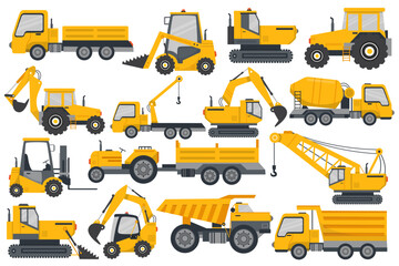 Set of construction machines equipment. Special vehicles for construction work. Forklifts, excavator © Mykola Syvak