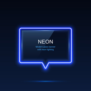 Glass banner with neon lights. Vector illustration