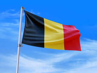 Beautiful belgium flag waving with sky background - 3D illustration - 3D render