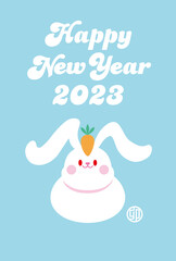 2023年　卯年　鏡餅ウサギのシンプルかわいい年賀状イラスト(文章なし)