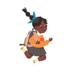 Girl First Grader with Backpack Cheering and Having Fun Vector Illustration