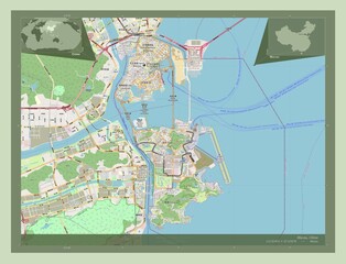 Obraz premium Macau, China. OSM. Labelled points of cities