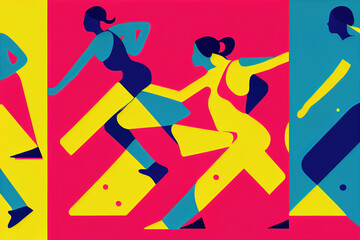 Athlete women walking in sport competition as abstract illustration - obrazy, fototapety, plakaty