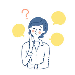 悩んでいる表情の女性とフキダシ