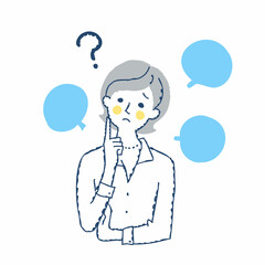 悩んでいる表情の女性とフキダシ