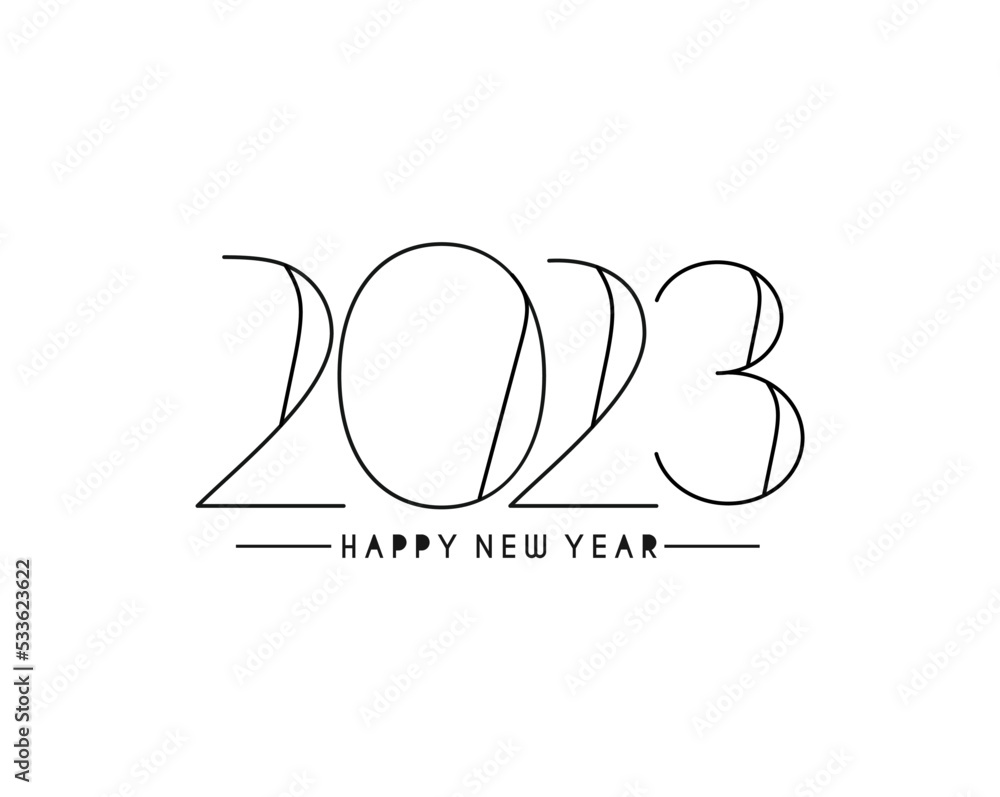 Wall mural 2023 happy new year text typography design patter, vector illustration.