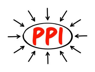 PPI - Pixels Per Inch are measurements of the pixel density of an electronic image device, acronym technology concept with arrows