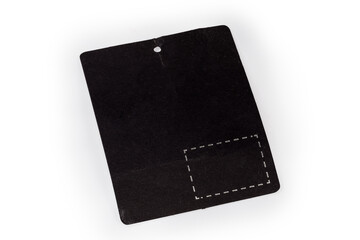 Blank black carton hanging tag with hole on white background