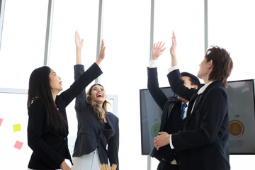 Asian senior businessman presenting an annual or fiscal year business plan meeting together. 