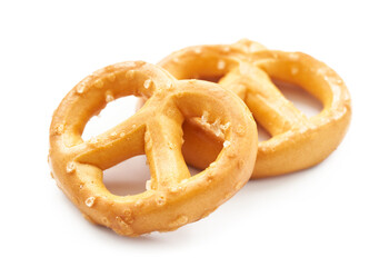 Obraz na płótnie Canvas mini salted pretzel isolated on white background. group of pretzel. mini pretzel snack isolated 