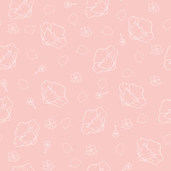 Nude seamless pattern of hand drawn flowers and petals. Simple repeating pink botanical pattern