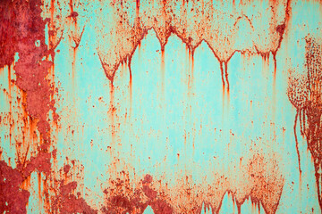 Red rust texture on a blue background
