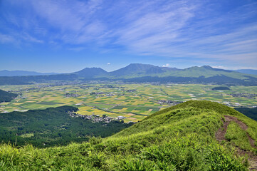 Obraz premium 大観峰からの眺め 阿蘇五岳 熊本県阿蘇市