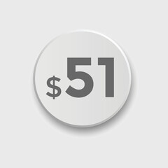 51 dollar price tag. Price $51 USD dollar only Sticker sale promotion Design. shop now button for Business or shopping promotion

