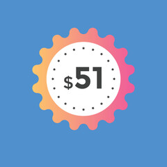 51 dollar price tag. Price $51 USD dollar only Sticker sale promotion Design. shop now button for Business or shopping promotion
