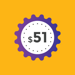 51 dollar price tag. Price $51 USD dollar only Sticker sale promotion Design. shop now button for Business or shopping promotion

