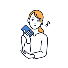 笑顔でスマホを持つ若い女性のシンプルなベクターイラスト素材