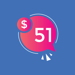 51 dollar price tag. 51$ dollar USD price symbol. price 51 Dollar sale banner in USD. Business or shopping promotion marketing concept
